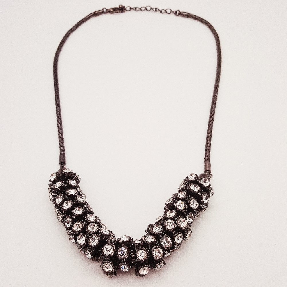 Gunmetal Silver and Crystal Necklace